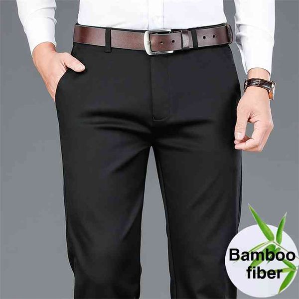 Pantaloni casual da uomo in fibra di bambù autunno stile classico moda business pantaloni in cotone elasticizzato kaki abbigliamento maschile di marca 210715