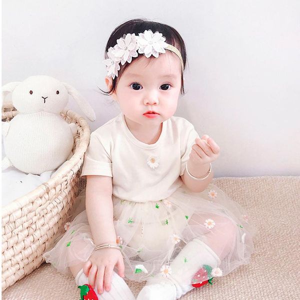 

girl's dresses summer infant baby clothes cute embroidery small chrysanthemum yarn dress bag fart girl princess, Red;yellow