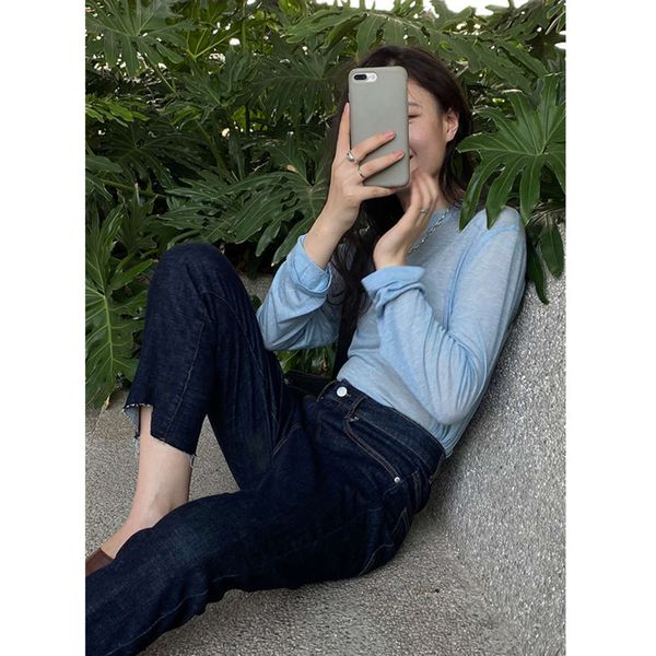 

autumn irregular rough women's high waist casual capris 20062a, Blue