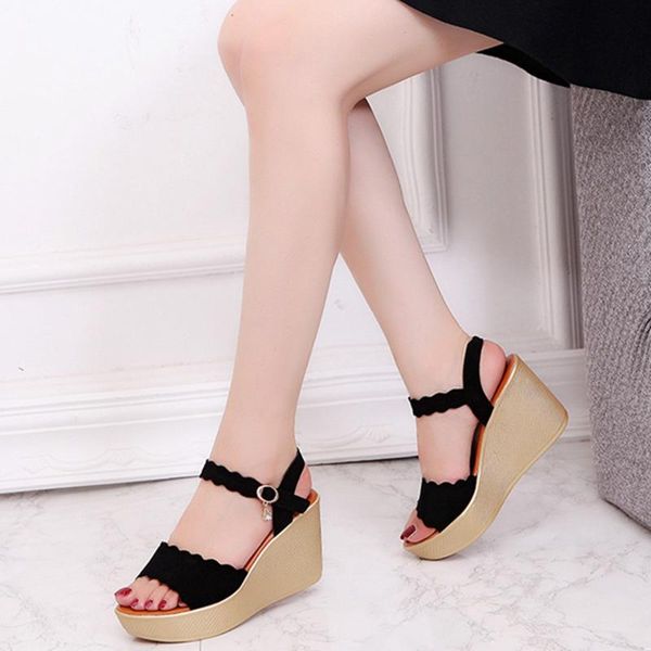 

sandals summer women wedges beach platform woman 2021 fashion buckle strap casual shoes sandalias mujer chaussure femme, Black