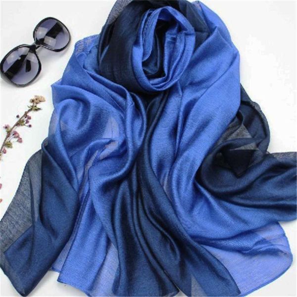 

lamaxapa fashion summer/autumn solid gradient women/lady real 100% silk scarf thin shawls and wrap long female echarpe 210928, Blue;gray