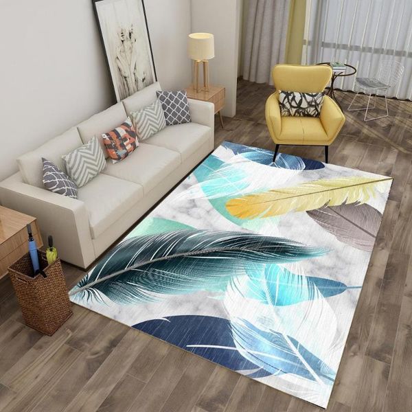 

modern feather flower printed carpet coffee table area rugs bedroom carpets for living room anti-slip footpad home decor