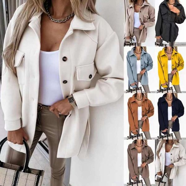 

autumn color long sleeved tweed coat loose casual shirt women, Black;brown