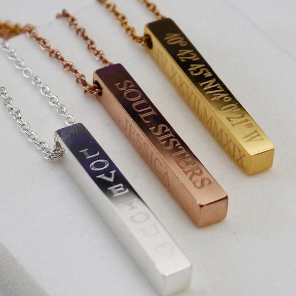 

pendant necklaces engraved custom made 3d vertical bar silver gold necklace, mothers day gift for mom grandma, personalized jewelry, wedding