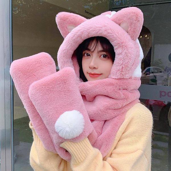

hats, scarves & gloves sets winter hat women's fashion imitation fur plus fleece bib three-piece set korean version of warmth thick h, Blue;gray