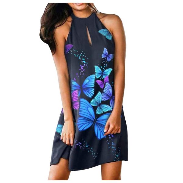 

casual dresses women's summer fashion dress round neck plaid print dovetail halter sling 2021 breathable fabric loose, Black;gray