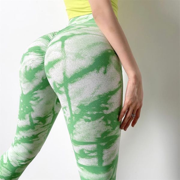 

yoga outfit tie dye print high waist sport leggings workout push up tights trousers female fitness gym summer pants women