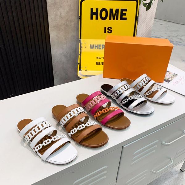 

80% off shoes chain women slippers shoes flat heels summer open toe flip flop runway design geunine leather uv90, Black