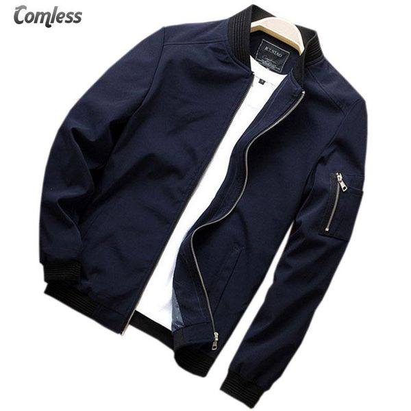 

men's jackets 2021 autumn solid fashion full cotton coats male casual slim fit stand collar bomber jacket men overcoat m-4xl, Black;brown