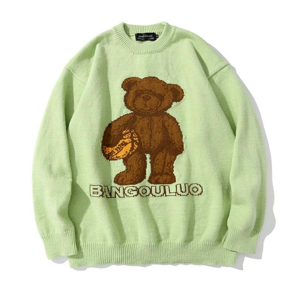 

men's sweaters gtdom couple autumn winter 2021 cotton pullover bear cartoon japanese style casual loose o-neck long sleeve sweater, White;black