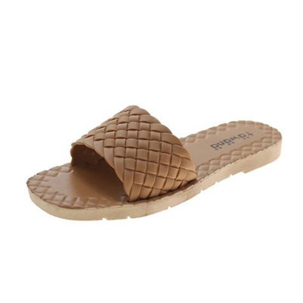 

ladies summer style korean simple woven one-word sandals and slippers, casual flat-bottomed fashion beach shoes slippers, Black