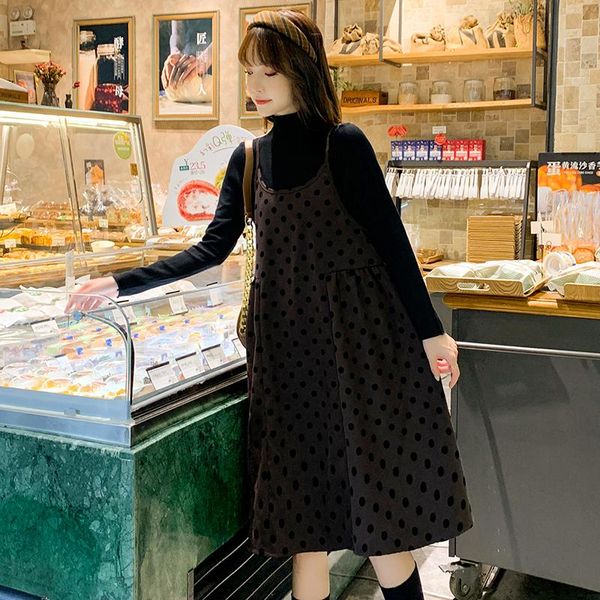 

maternity dresses 1926# autumn winter korean fashion dress sets black knit shirts a line slim clothes for pregnant women pregnancy suits, White