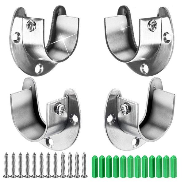 

hangers & racks 4 packs heavy duty stainless steel closet rod end supports pole sockets flange holder with screws, 1-1/3 inches diame