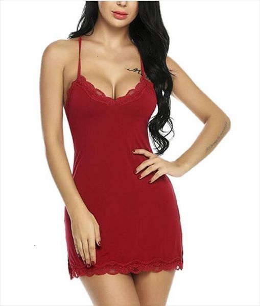 

nightdress deep v lace womens sleepwears nightwear lingerie silk satin night dress nighties sleeveless, Black;red