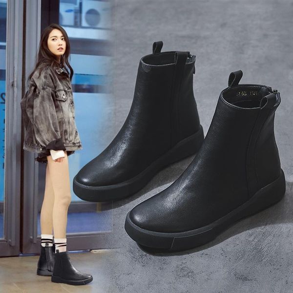 

boots children 2021 winter flat bottom plus velvet retro cotton casual all-match short, Black