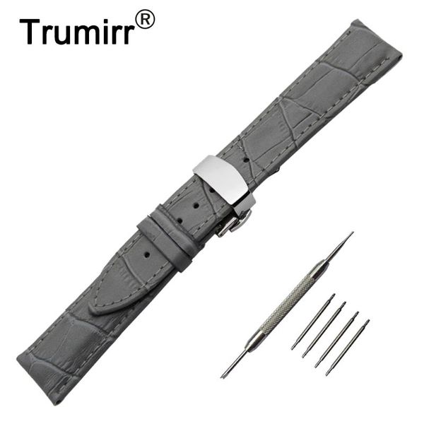 

watch bands 22mm genuine leather band for samsung gear s3 classic / frontier stainless butterfly buckle strap wrist belt bracelet, Black;brown
