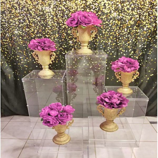 Set di 5 decorazioni per matrimoni quadrati piedistalli in acrilico trasparente plinto colonna tavolo centro torta cornice supporto per fiori fondale in cristallo decorazioni per palcoscenici senyu905