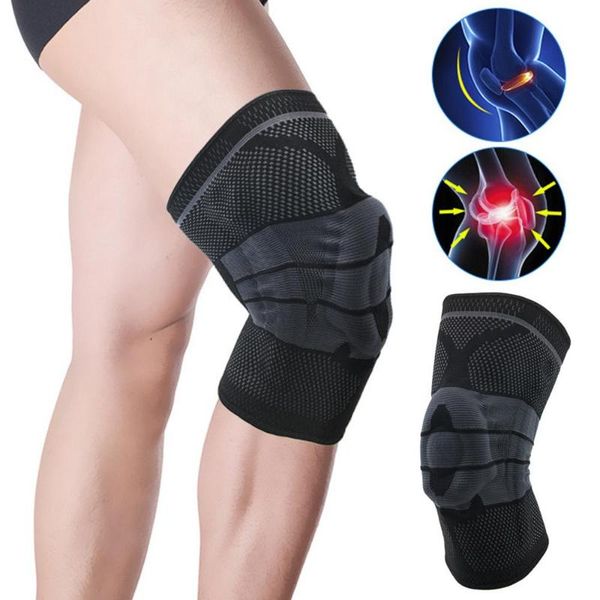 

elbow & knee pads 1pc 3d weaving silicone supports brace spring volleyball basketball patella protectors sports safety pad, Black;gray