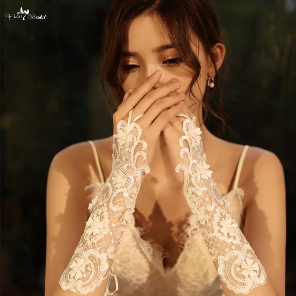 

bridal gloves lzp arrival pearls flowers wedding short lace fingerless, White