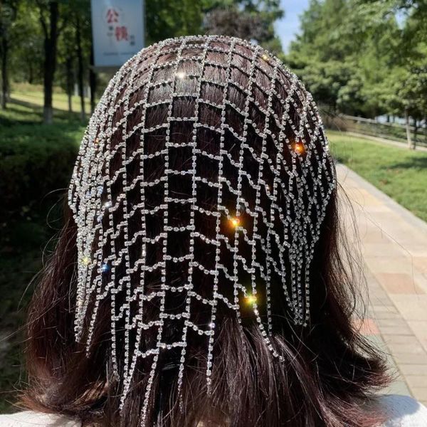 

hair clips & barrettes luxury full rhinestone mesh hoop headband jewelry bridal wedding gift bling crystal long tassel head chain accessorie, Golden;silver