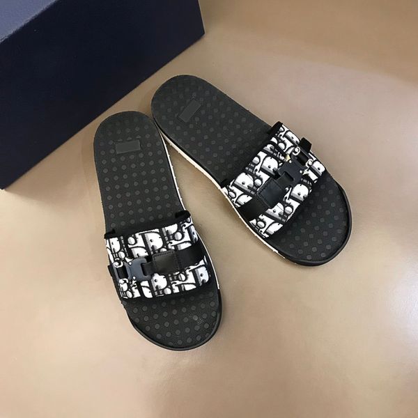 

men's real leather slipper designer sandals shoes summer beach outdoor cool slippers fashion wide household slide flat flip flops with, Black