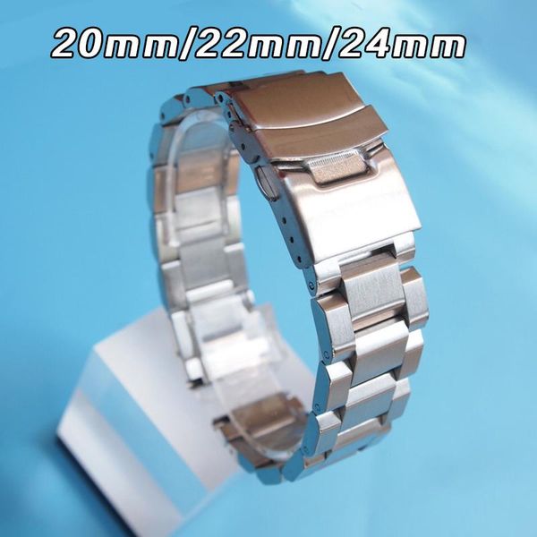 

watch bands 20 22 24mm men's solid stainless steel belt band double lock flip strap watchband, Black;brown