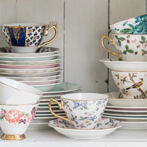

mugs europe noble bone china coffee cup saucer set ceramic tulips golden mug porcelain tea cafe party drinkware espresso cups
