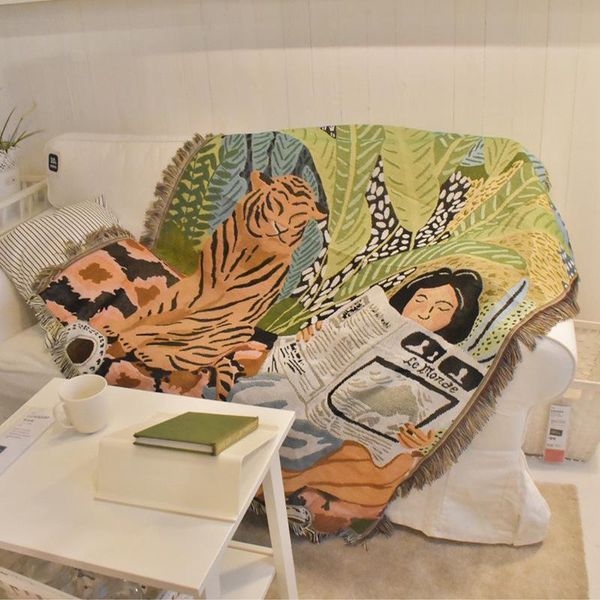 

nordic multifunction tiger spaper girl bohemia throw blanket sofa covers tassel dust cover air conditioning blankets & swaddling