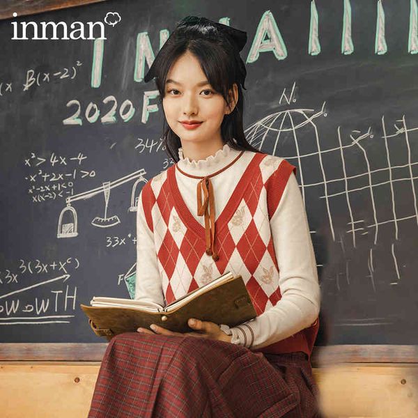 

sweater autumn winter sweater cute v-neck rhomboid jacquard outer sleeveless vest wybv, White;black