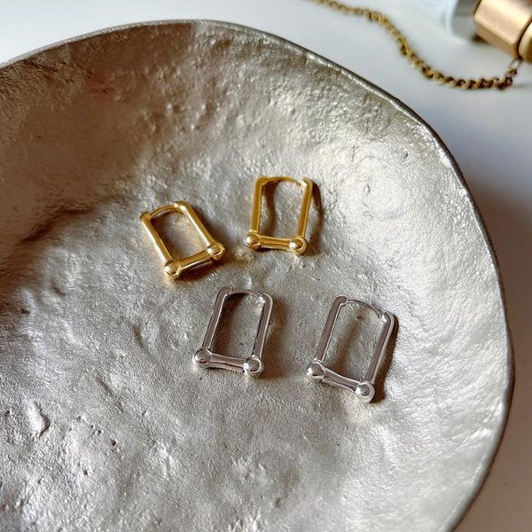 

hoop & huggie 925 sterling silver geometric design industrial style earrings day korea simple temperament, Golden;silver