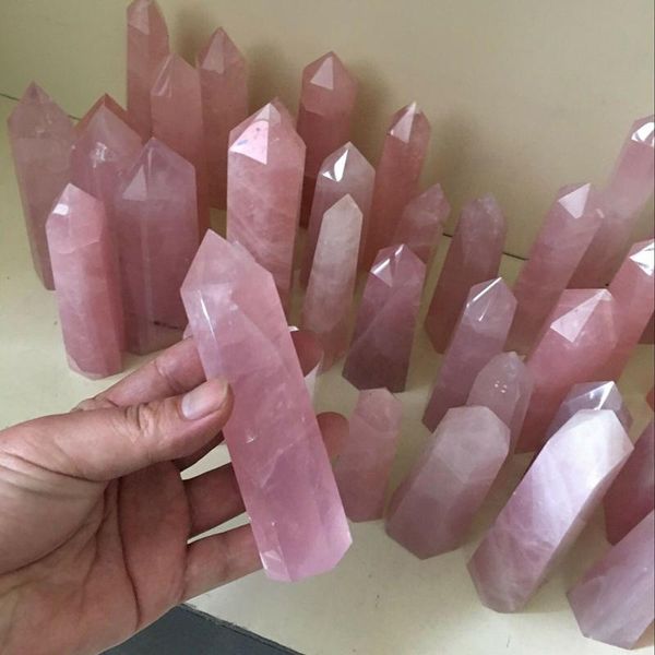 

christmas decorations 1pc natural rock rose strawberry quartz crystal point healing stone pure color spiritual obelisk wand pink room orname