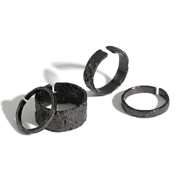 

cluster rings 925 sterling silver irregular surface black for women fine jewelry, simple punk ring woman wedding accessories, Golden;silver