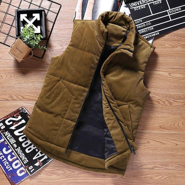 

men's waistcoat thicken winter sleeveless jacket korean trend corduroy vest thickened warm handsome fashion outwear vests, Black;white
