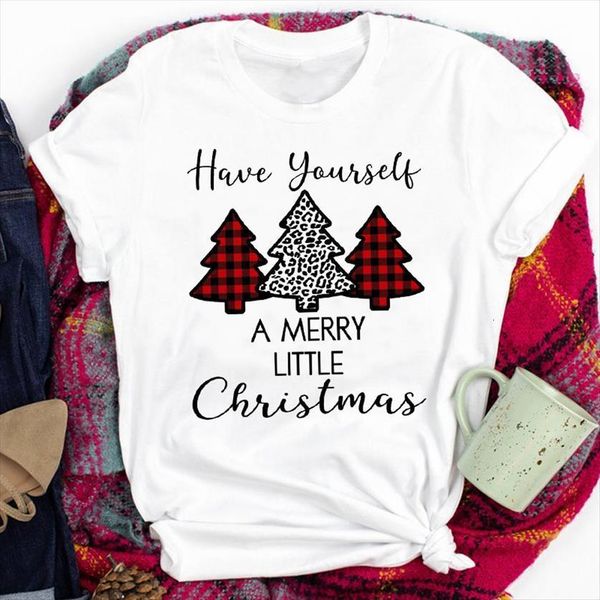 

have yourself christmas plaid tree women t shirts print short sleeve o neck loose summer tee mujer, White