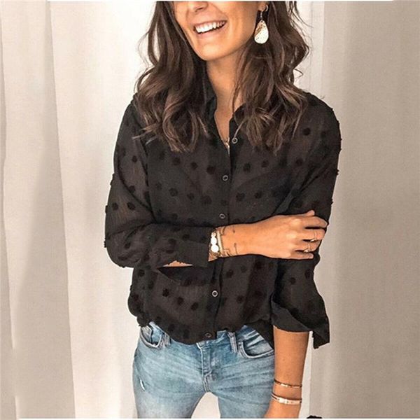 

women's blouses & shirts black white dot print blouse women pull blusas casual summer 2021 ladies shirt chemisier femme mesh sheer
