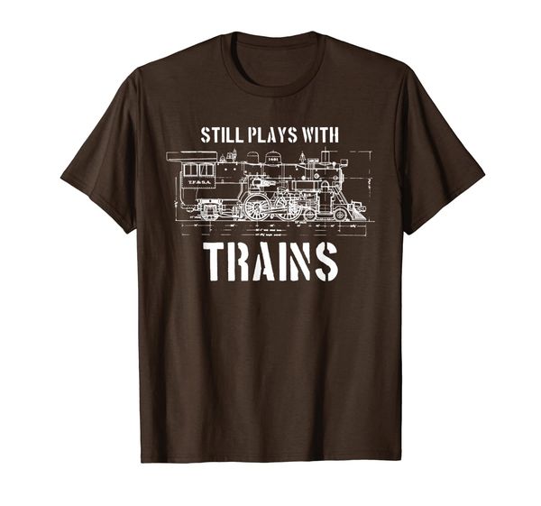 

still plays with trains t-shirt model railroad locomotive, White;black