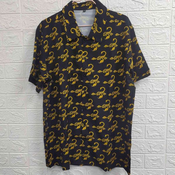 

Thin Youth Collarless Black Loose Summer Casual Cardigan Lapel Print Black Shirt