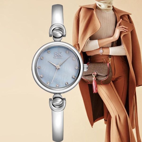 

wristwatches 2021 fashion leisure crystal diamond watch for ladies chain waterproof quartz simple style, Slivery;brown