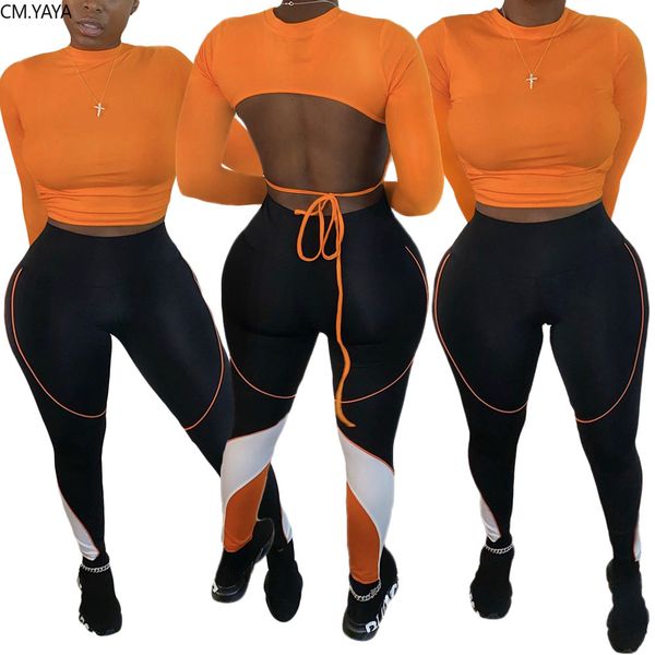 

sports womens set long sleeve open ba legging pants active wear trasuit matching two piece set fitness outfitsby air, White
