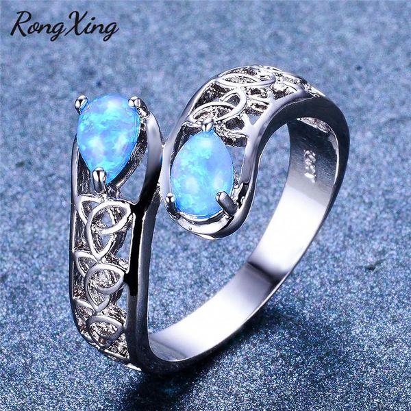 

wedding rings rongxing bohemian blue fire opal water drop birthstone for women men 925 sterling silver filled female boho jewelry gifts, Slivery;golden