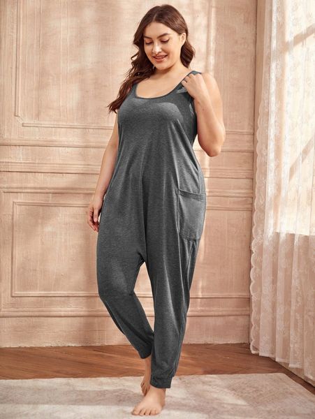 

plus pocket side sleep jumpsuit v5vz#, Black;white