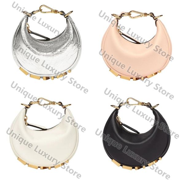 

womens nano graphy cow leather hobo bag worn on the wrist vintage gold metal letter ladies half moon shoulder baguetter bags
