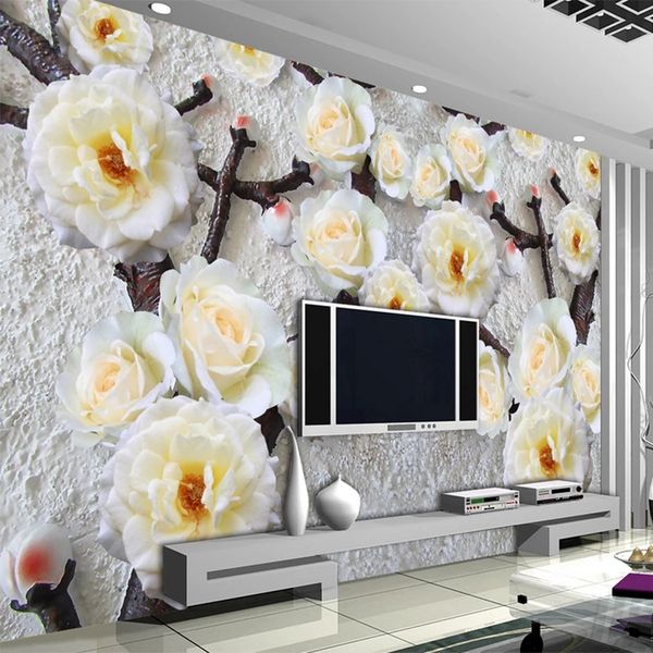 

custom size 3d stereo relief yellow mural fashion interior flower design p wall living room self adhesive wallpaper
