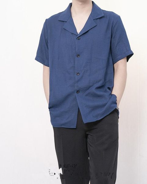 

men's casual shirts [customization] large summer 2021 classic loose cuban collar shirt with small navy lapel, White;black