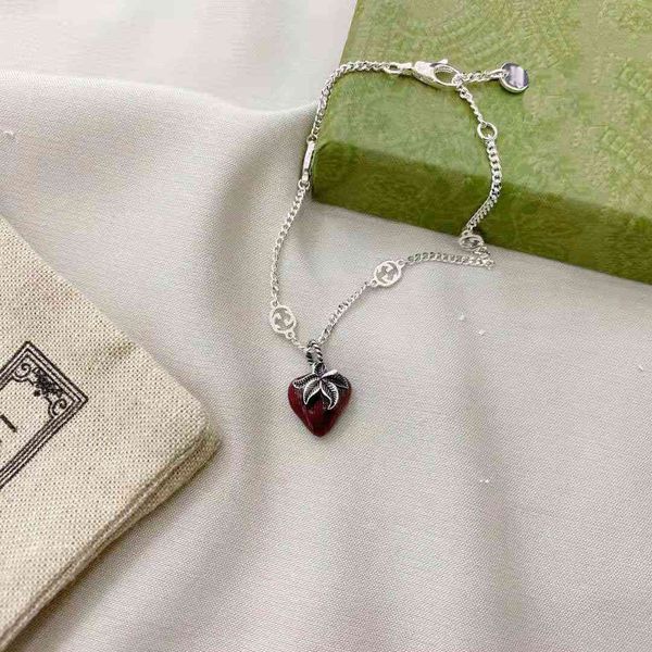 

high version drop glue strawberry necklace women's doubles chain bracelet boutique earrings fashion trend signature deals jxl0, Silver