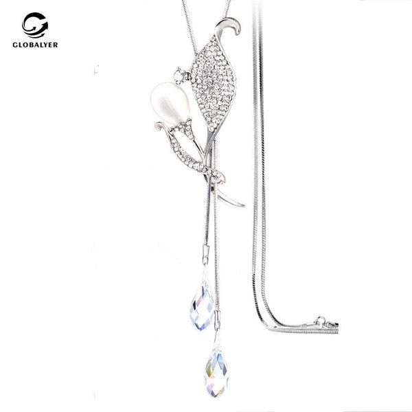 

type magnolia crystal tassel sweater chain spring dress accessories necklace pendant girl's gifts for boy 062 chains, Silver