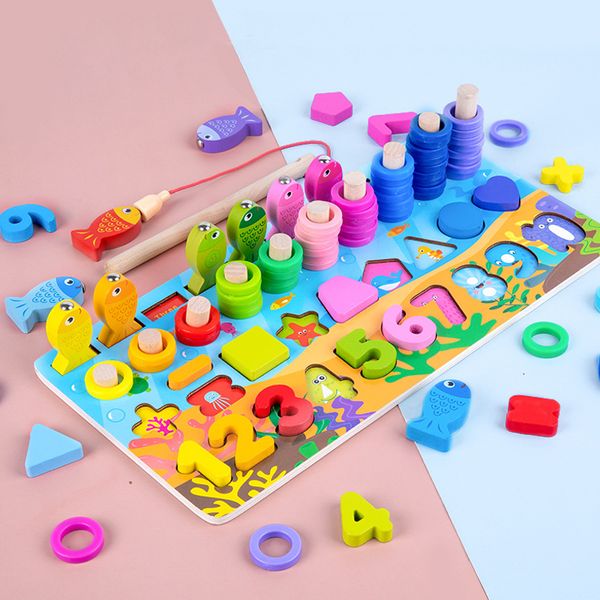Детские математические игрушки для малышей Деревянные образовательные головоломки Рыболовные игрушки Номер формы Соответствующие игры Доска Toy Z220302