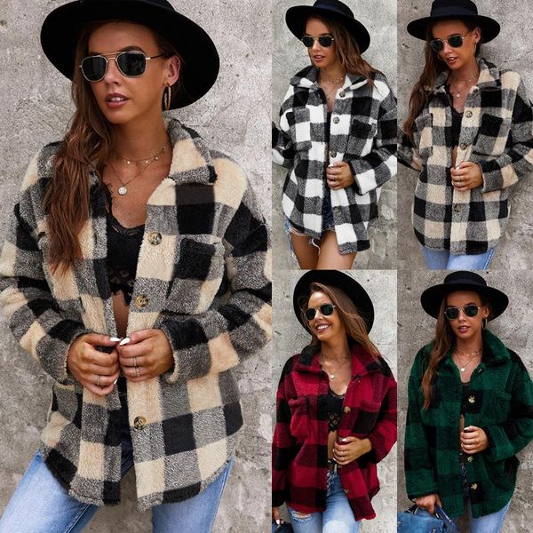 

women's jackets independently designed and developed coat 2021 autumn winter plaid sweater wool thick temperament cardigan, Black;brown