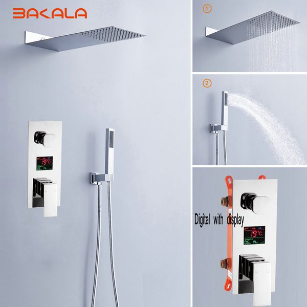 

bathroom shower sets luxury rain bath combination mixer digital wall mounted stainless steel 20" rainfall head chrome polished 4gc