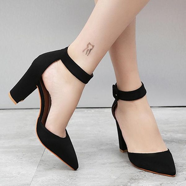 

sandals women thick heel female 2021 summer student girl style buckle low shoes tide, Black